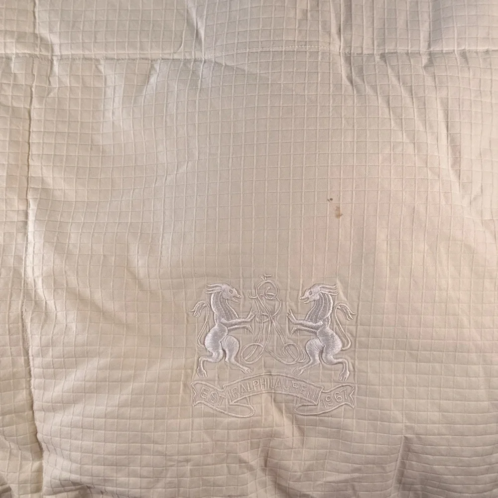 Ralph Lauren Down Comforter Est 1967 Crest Quilted Embroidered Ivory Full Queen